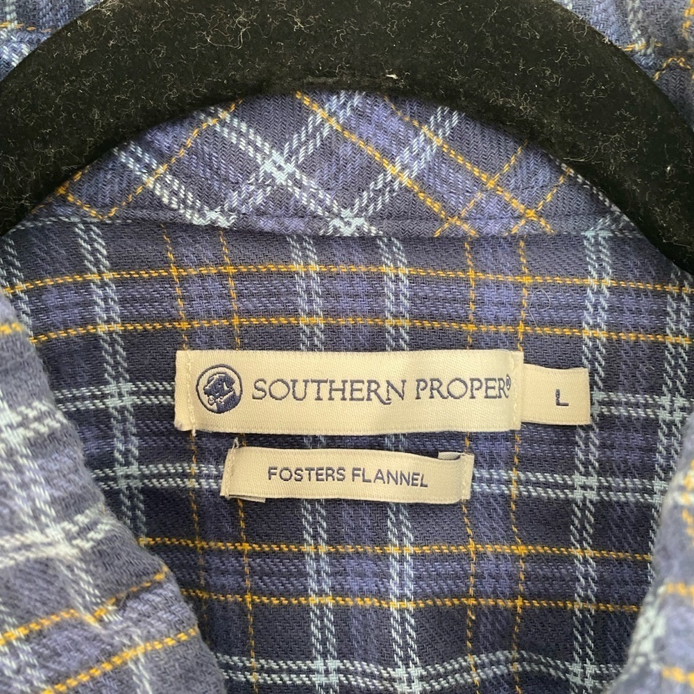 SOUTHERN PROPER Fosters Flannel in Blue Plaid Men’s Long Sleeve Button Up Sz L - Picture 5 of 8